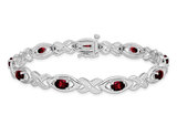 4.95 Carat (ctw) Oval Garnet Bracelet in Sterling Silver with Accent Diamonds